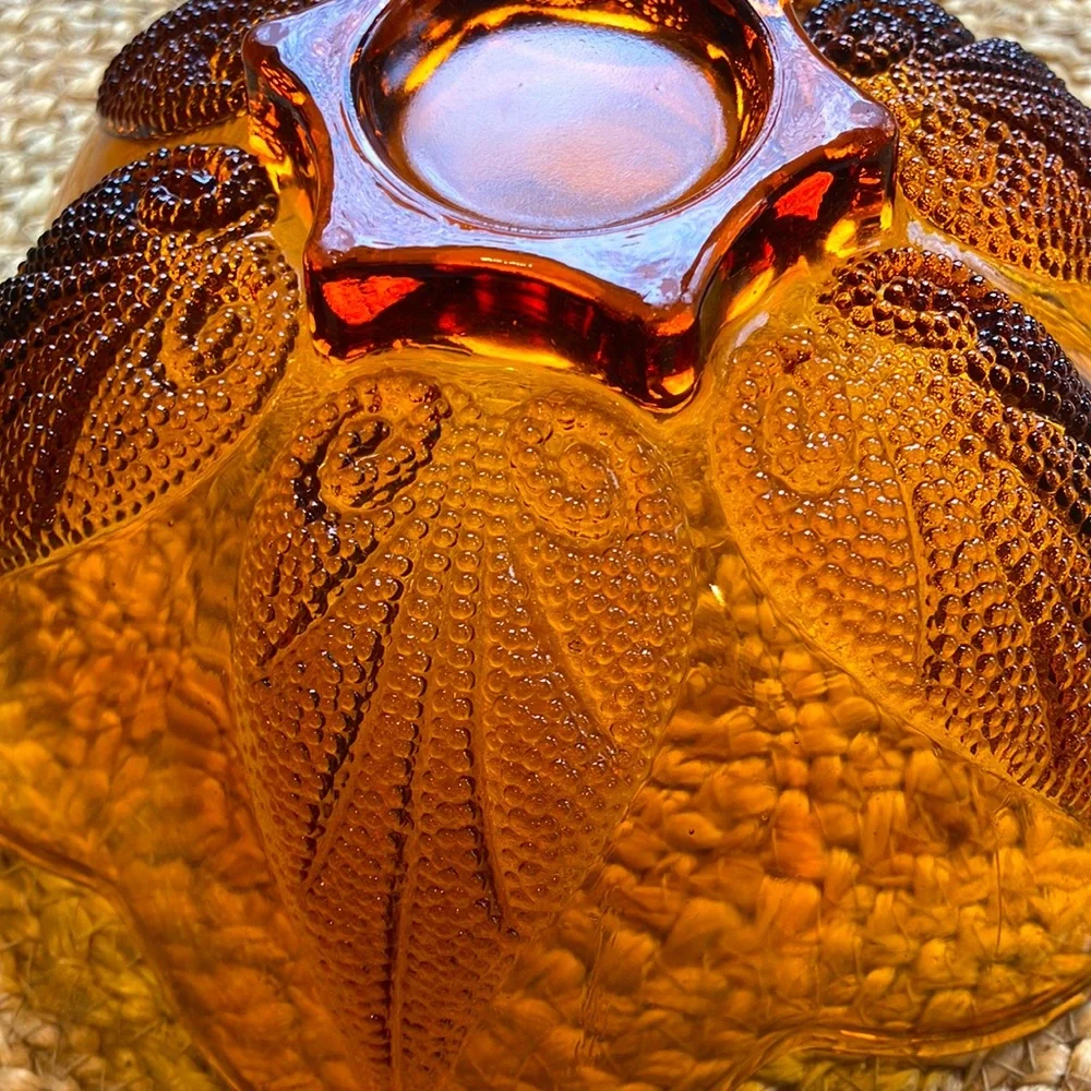Vintage Amber Bowl with Leaf Pattern